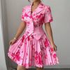 Женский Цветочный Блейзер Комплект с Короткой Рукавой Лацканами Плиссированная Мини-Юбка Элегантный Винтажный Принт Розы Вечеринка Наряд для Свиданий и Вечера