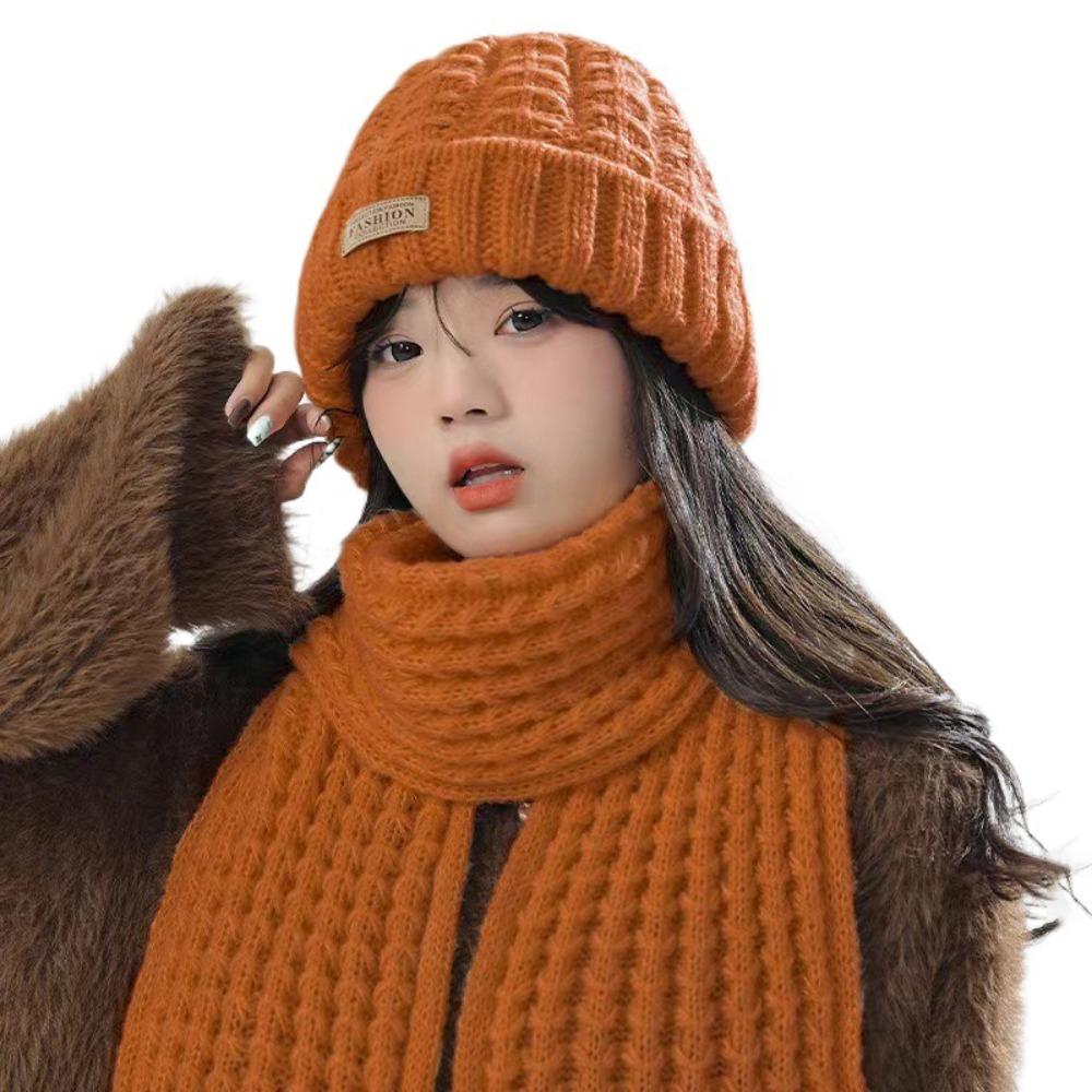 Thick Warm Wrap Hat & Scarf Warm Set Acrylic Blended Cashmer Keep Warm Cap For Travel Outdoor