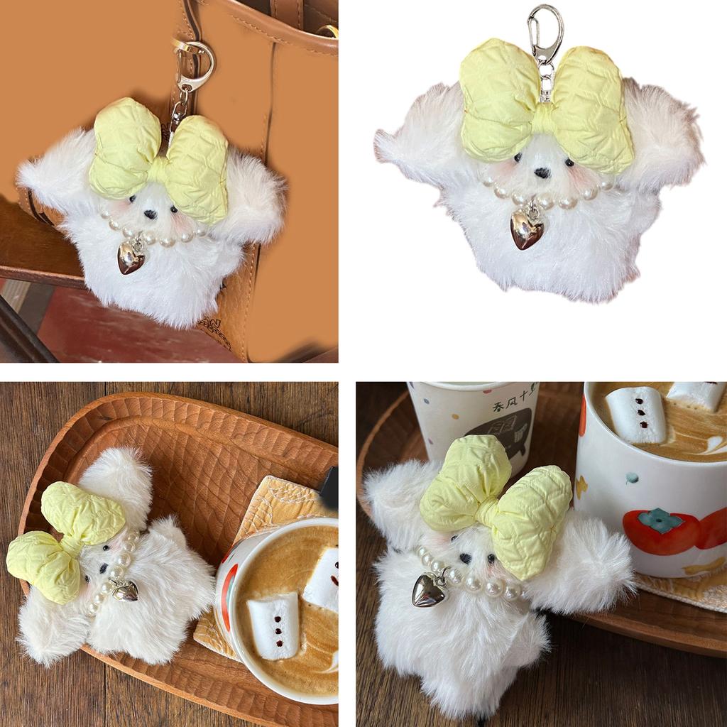 Cartoon Plush Dog Charm Keychain Sweet Cute Bowknot Pendant Car Keyring Backpack Decoration Fashion Jewelry for Women
