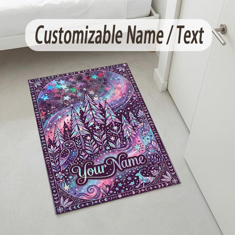 Galactic Forest Theme Soft Crystal Velvet Rug Custom Name & Text Print Non Slip Floor Rug for Bedroom Living Room