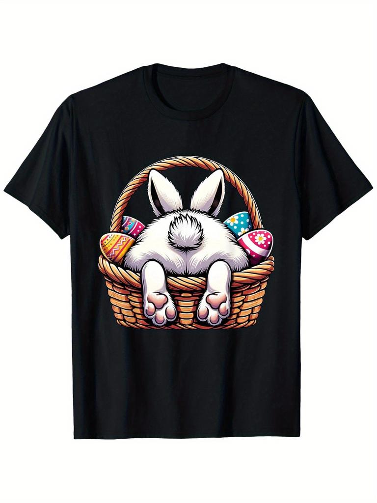 Easter Bunny Basket Pattern TShirt Cute Rabbit Egg Design Suitable for Both Women A Casual Tshirt Perfect Outdoor Fun Y2K