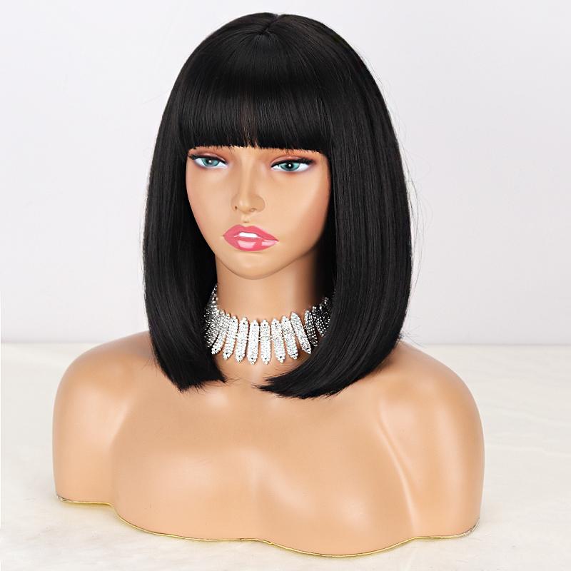 LISI HAIR Женская мода Короткий чистый белый прямой парик Боб с челкой Синтетическое волокно Длина до плеч Прямой парик Боб Белый Серебряный парик