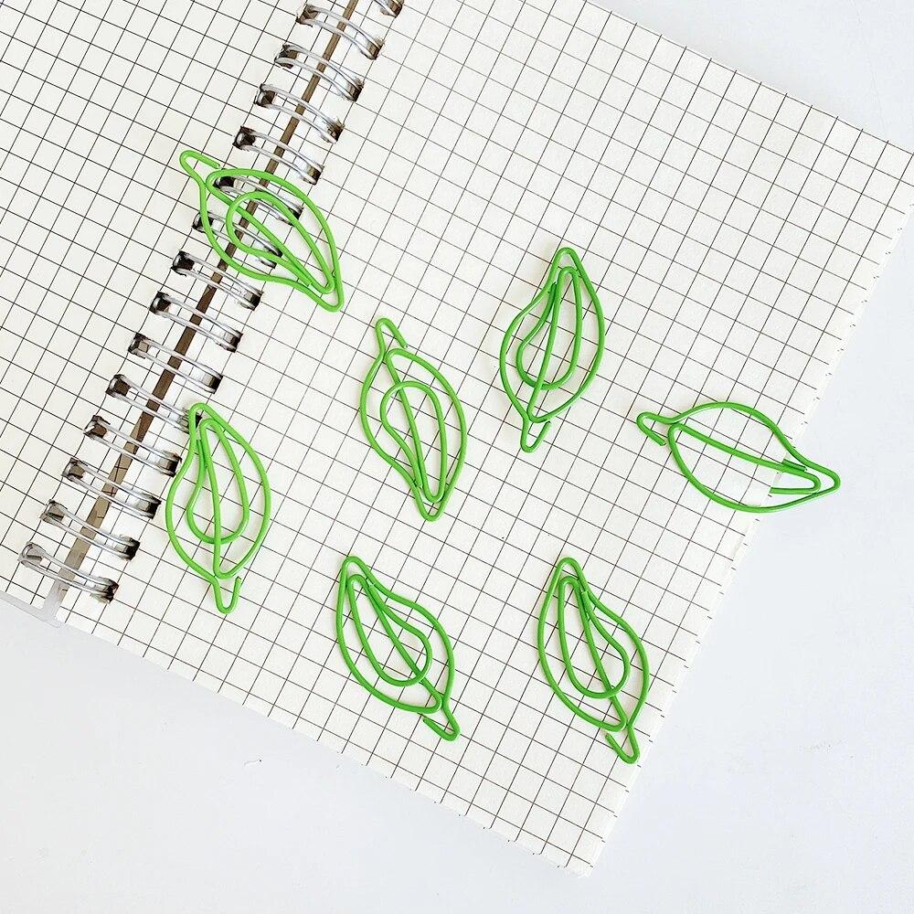 15 шт./компл. зеленые скрепки для бумаг, милые скрепки из нержавеющей стали в форме листьев, книжные знаки для офиса, школьные принадлежности