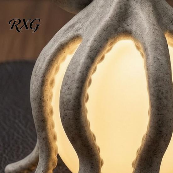 Unique Home Decorations Octopus Ocean Decor Table Lamp, Resin Tentacle Sculpted Statue, Warm Glow Garden Sculptures Coastal Nautical Accent