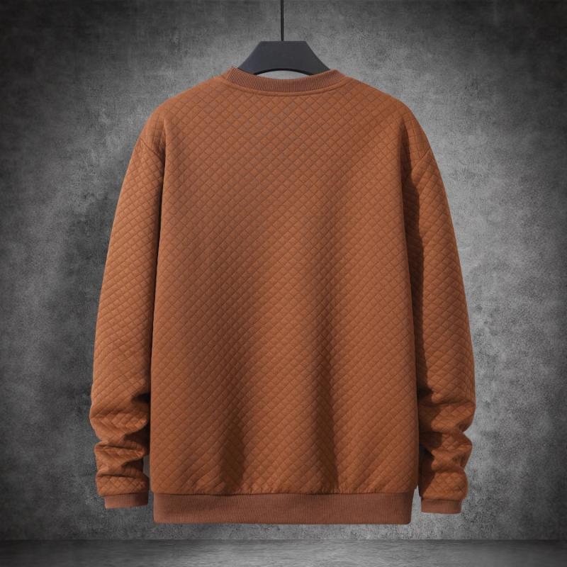 Men's Quilted Crew Neck Sweatshirt Casual Textured Pullover Top for Daily Wear