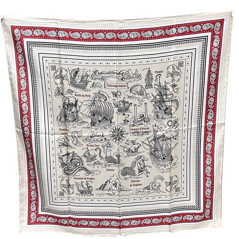 Шелковый твиловый шарф Silk Road в черно-белом французском стиле для весны/лета