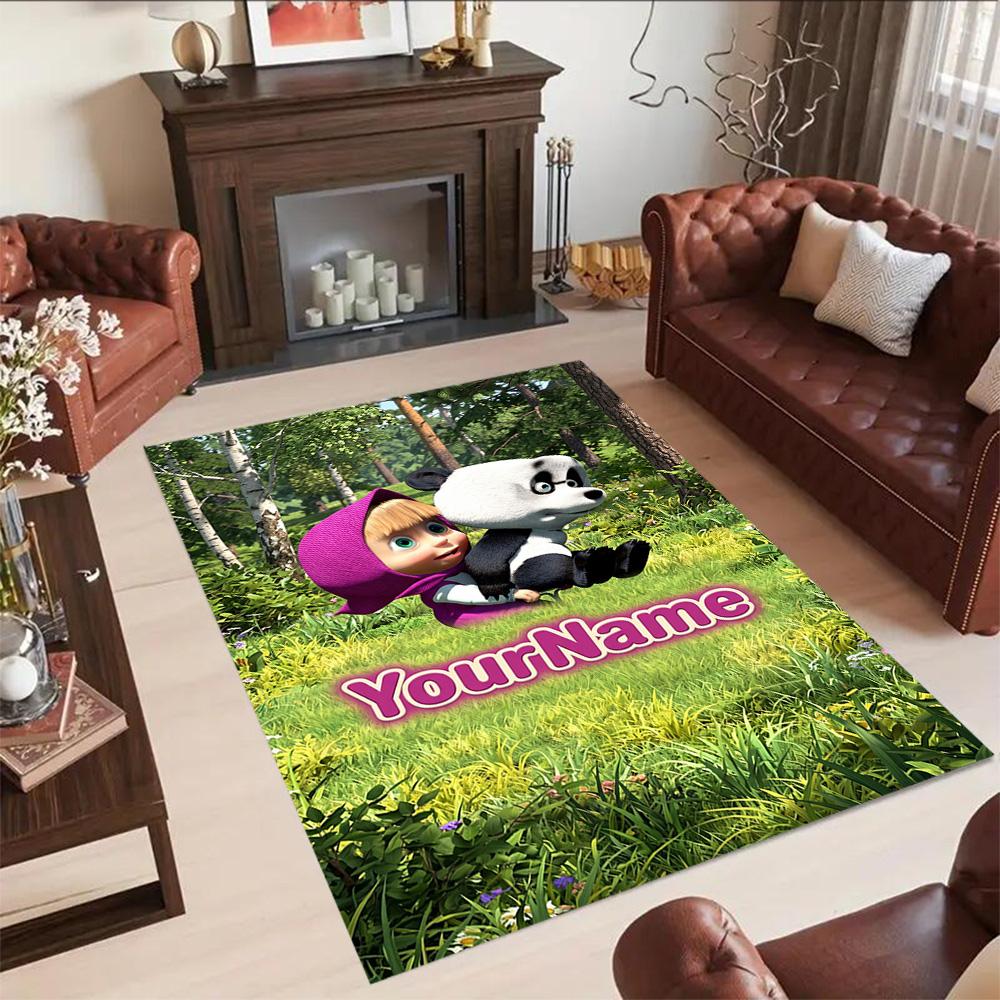 Masha Bear Customize Text Floor Mat Perfect for Outdoor Game Room Entryway Study room Anti-slip Rug Office home decor Spiritual Gift