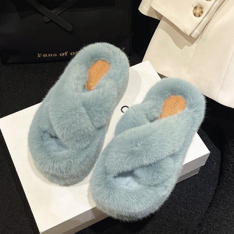 Импортные тапочки большого размера, пушистые, женские, осенне-зимние, новые, домашняя одежда, верхняя одежда, внутренняя часть из бархата, толстая подошва, 7 см, перекрестные, пушистые, перетаскиваемые