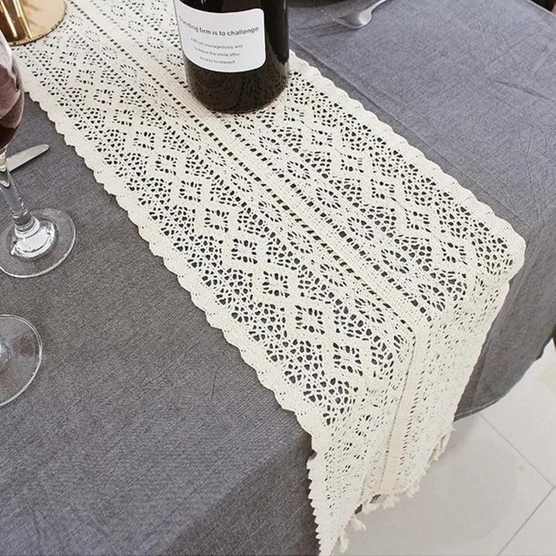 Nordic Tassel Hollow Tablecloth Crochet Lace Tablecloth with Romantic Wedding Party Table Cover