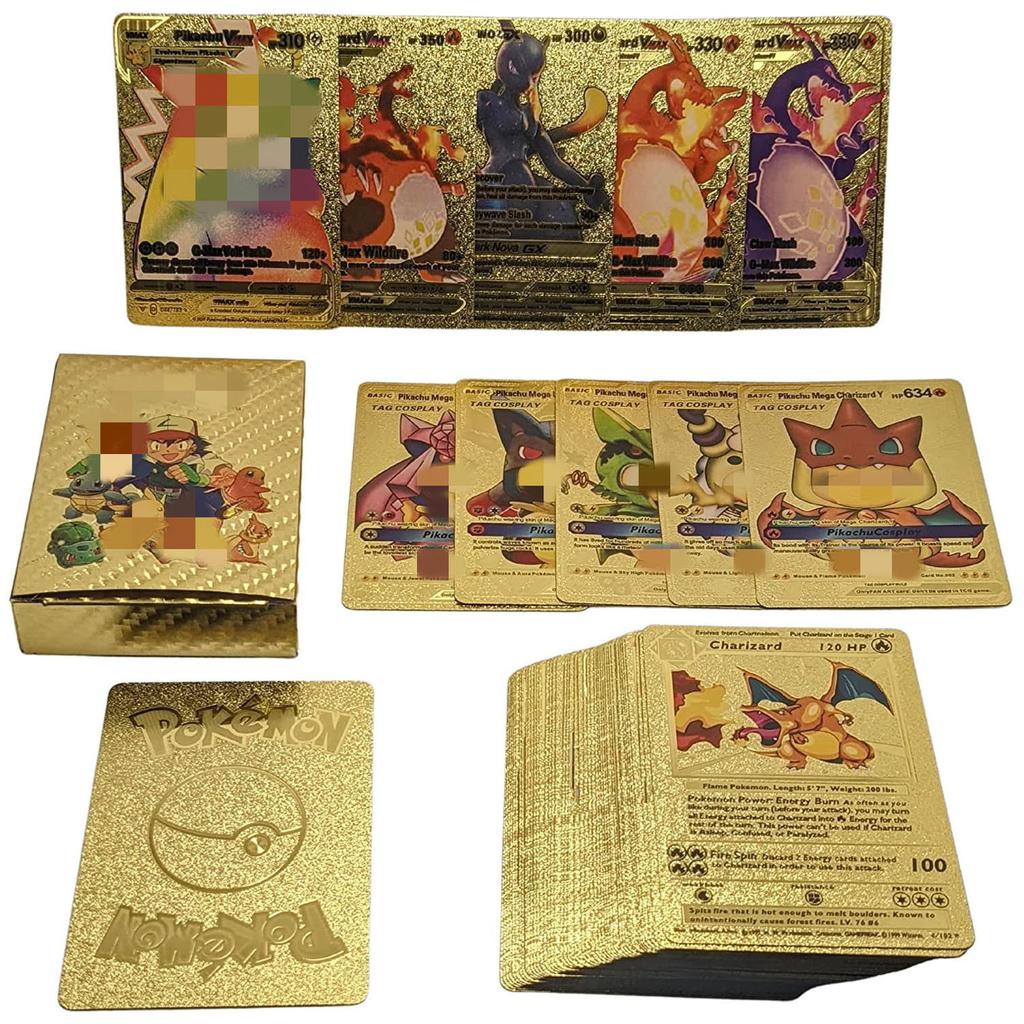 55 карт TCG в ассортименте из золотой фольги, карты GX V-Vmax DX Charizard, обычные/необычные карты, коллекция карт V-max