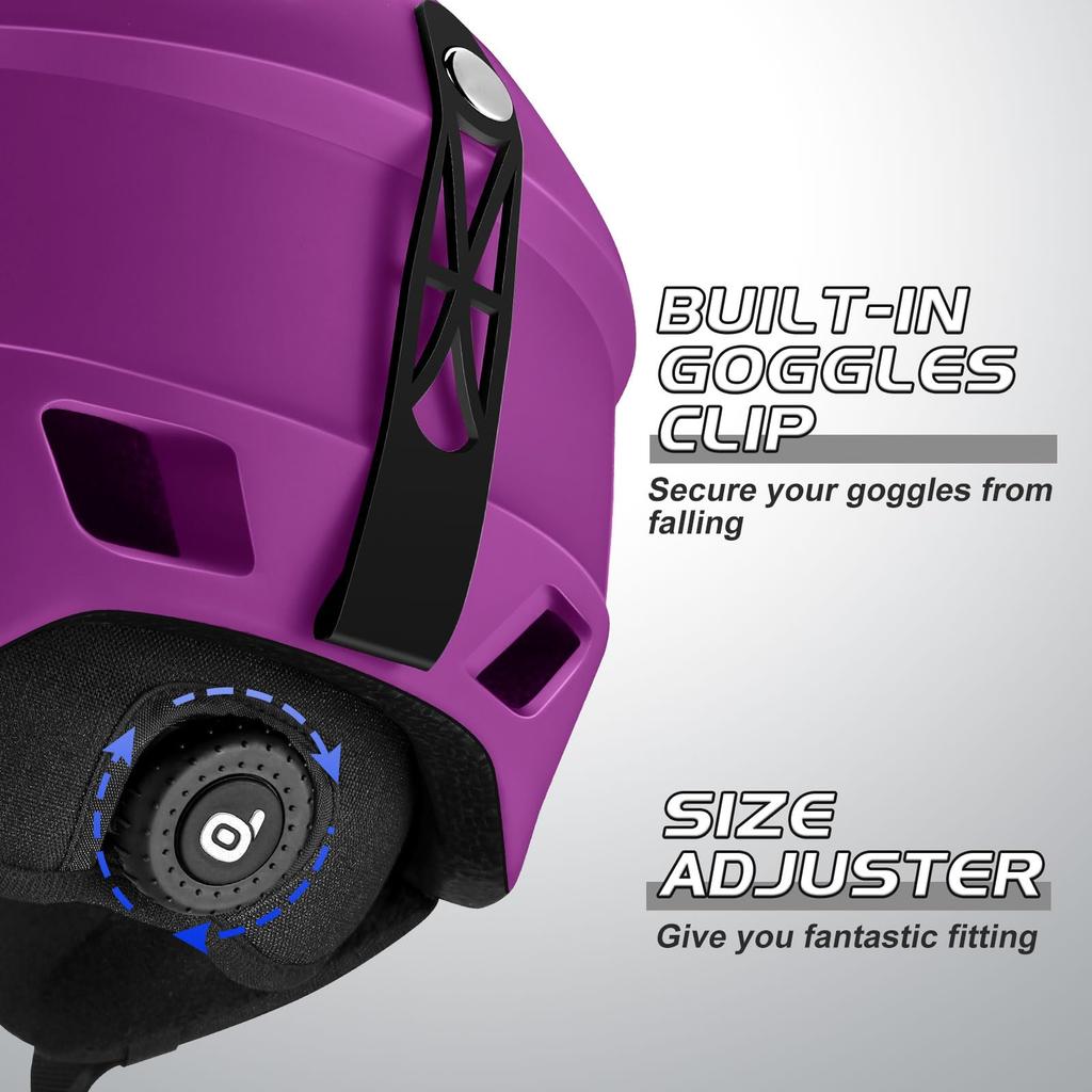 Odoland Ski Helmet Set with Snowboard Dial Size Glasses Double Spherical Impact UV and Small Goggles, Helmet, Adjustment, Compatible, Lens, Windproof,