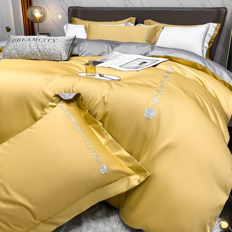 Лист 60 нитей, четыре предмета, хлопок, хлопок, длинный штапельный хлопок, Наньтун, легкий, роскошный стиль, вышитое пододеяльник, сплошной цвет, кровать