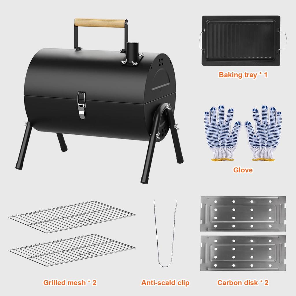 Portable Charcoal Grill, Double-Sided Tabletop Small BBQ Grill Barbecue Smoker