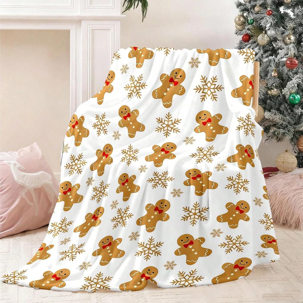 1 шт. Розовое одеяло из фланели с рождественским бантом и елкой, плоская 2D-печать, всесезонное для спальни, гостиной и кемпинга