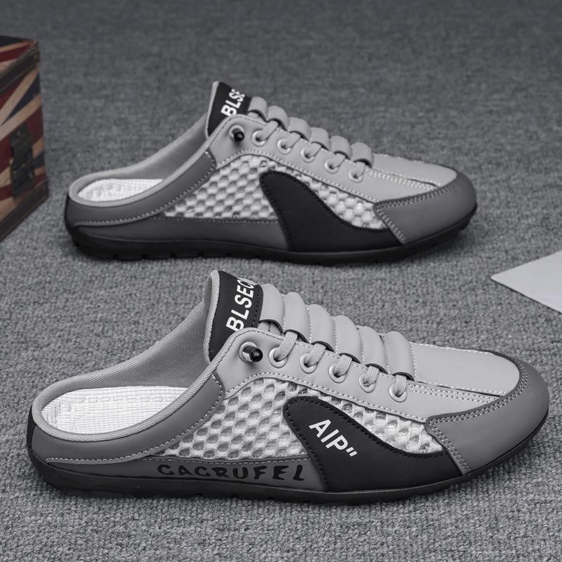 Cross-Border Men's Plus Size 2024 Summer Baotou Cool Slippers: Casual, Breathable Beach Mesh Shoes