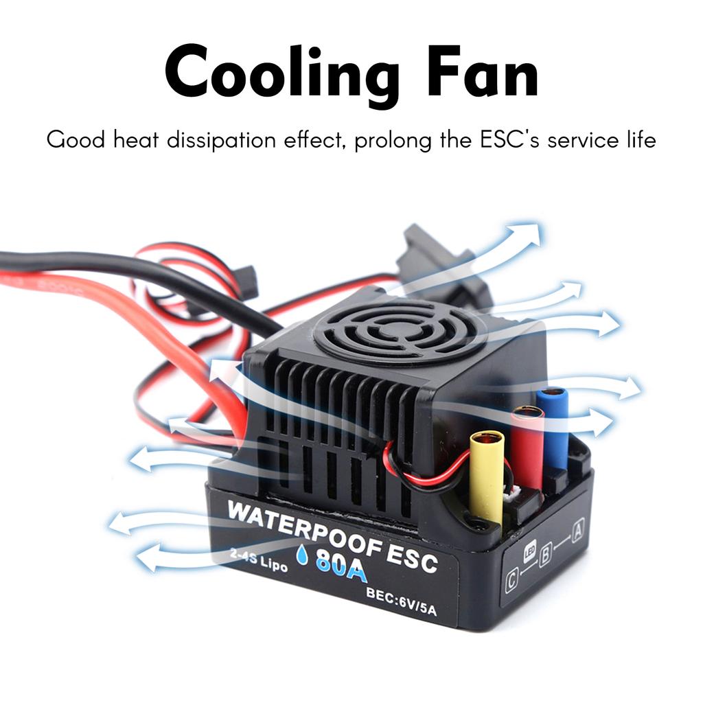 80A Бесщеточный 2-4S ESC Электрический контроллер скорости 6V 5A BEC T Plug для 1/8 1/10 RC Car