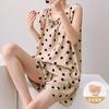 Anti-bumping dots with chest pads, pajamas for women's summer thin cotton and silk loose large-size loungewear suit, vest can be worn outside 