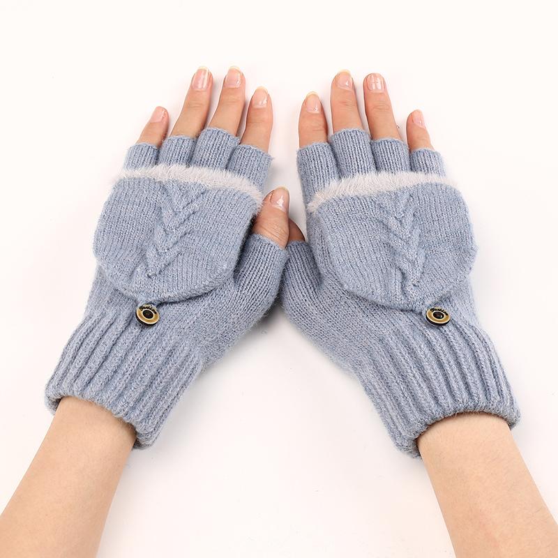 Fingers Free Wool Gloves Women Knitted Flip Fingerless Exposed Finger Gloves Mittens Winter Warm Thickening Female Mitts