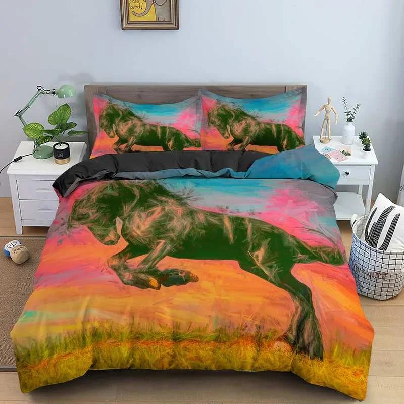 Комплект постельного белья с 3D-принтом в виде животных, комплект постельного белья Domineering Galloping Horse, мягкие 2/3 предмета из полиэстера, пододеяльники с наволочкой