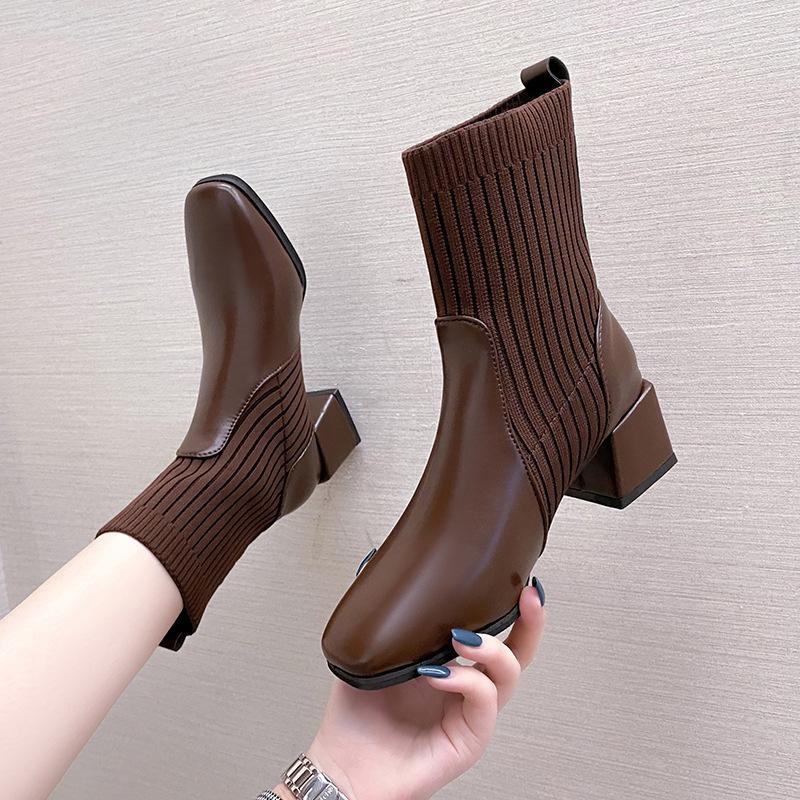 British Style Martin Skinny Short Boots Spring And Autumn New High Heel Socks Boots Single Boots Thick Heel Women 'S Shoes
