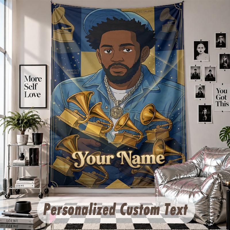 Wall Hanging Tapestry With Custom Name & Text, Kendrick Lamar Decorative Tapestry For Bedroom