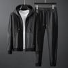 Spring and Autumn New Sports Casual Set for Men, Honeycomb Mesh Elastic Slim Fit Hooded Fashion Two-Piece Set Trendy