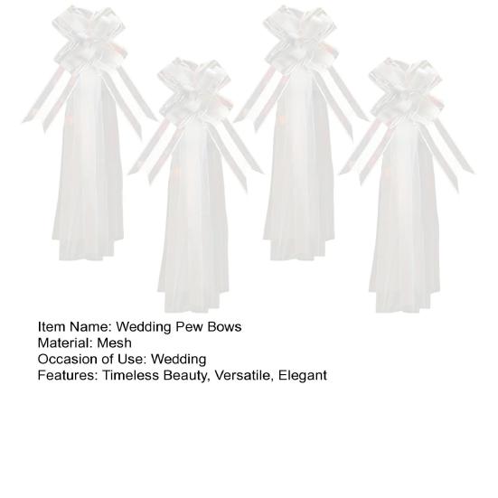4Pcs White Wedding Pew Bows Tulle Church Aisle Wedding Chair Decorations for