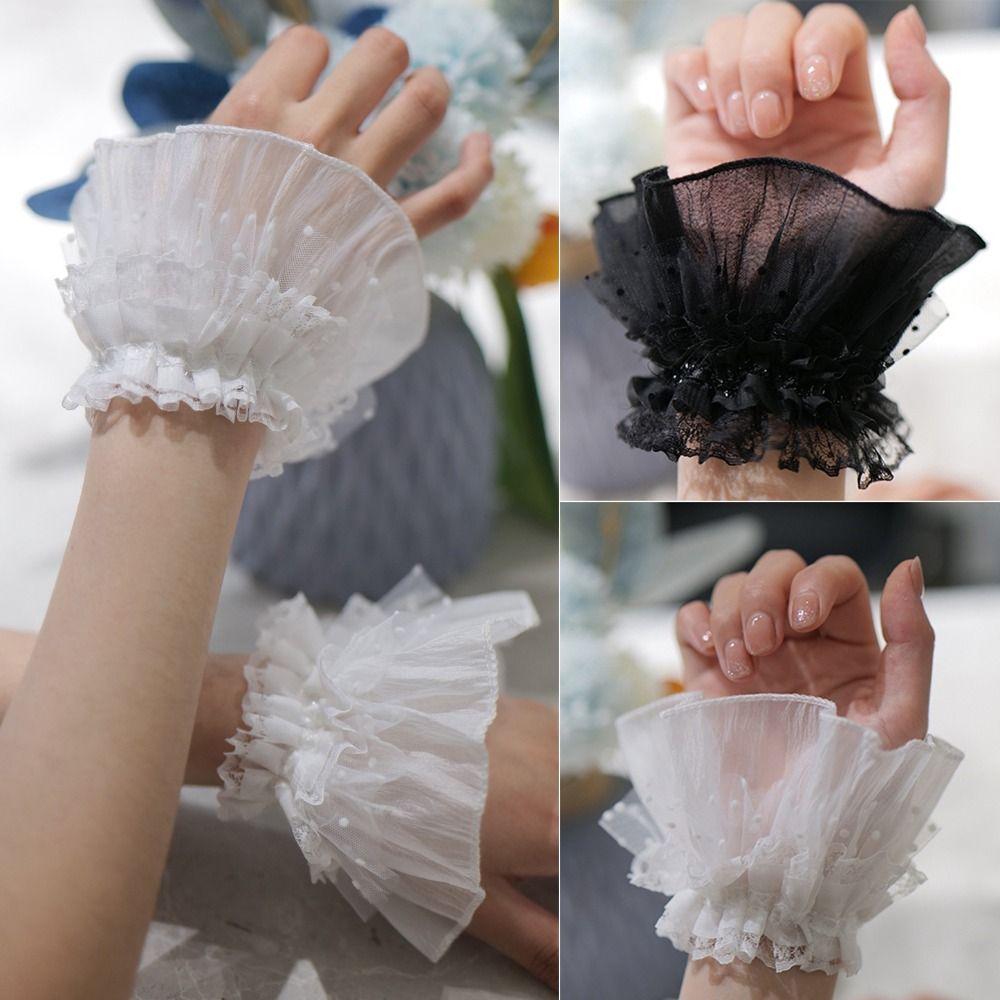 Victorian Lace Ruffled Wrist Solid Color Lolita Style Cuffs Fake Sleeves Cuffs Daily Accessory