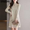 Lace Mid-length Sweater Solid-color Long-sleeved Knitted Dress for Women Loose Pullover Autumn and Winter