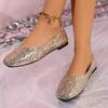 Женская весенне-летняя новая женская обувь с блестками, мерцающая, с мелким вырезом, женские туфли-лодочки, квадратный носок, плоская подошва, блочный каблук, повседневные туфли-лодочки