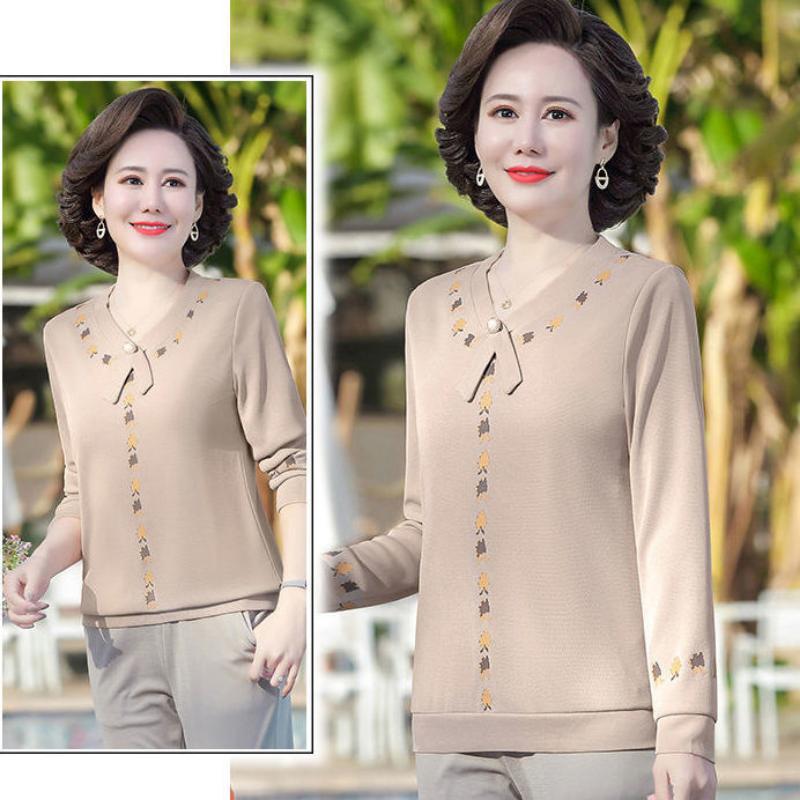 Spring and Autumn Fashionable Knitted Bottoming Shirts for Middle-aged and Elderly Women Long-sleeved T-shirts Women's Tops Thin Small Shirts