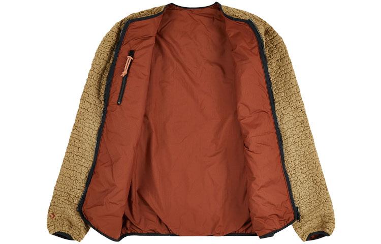 Converse Velvet Jackets Unisex Milk Tea Beige Crew Neck Thickened And Fleece-Lined