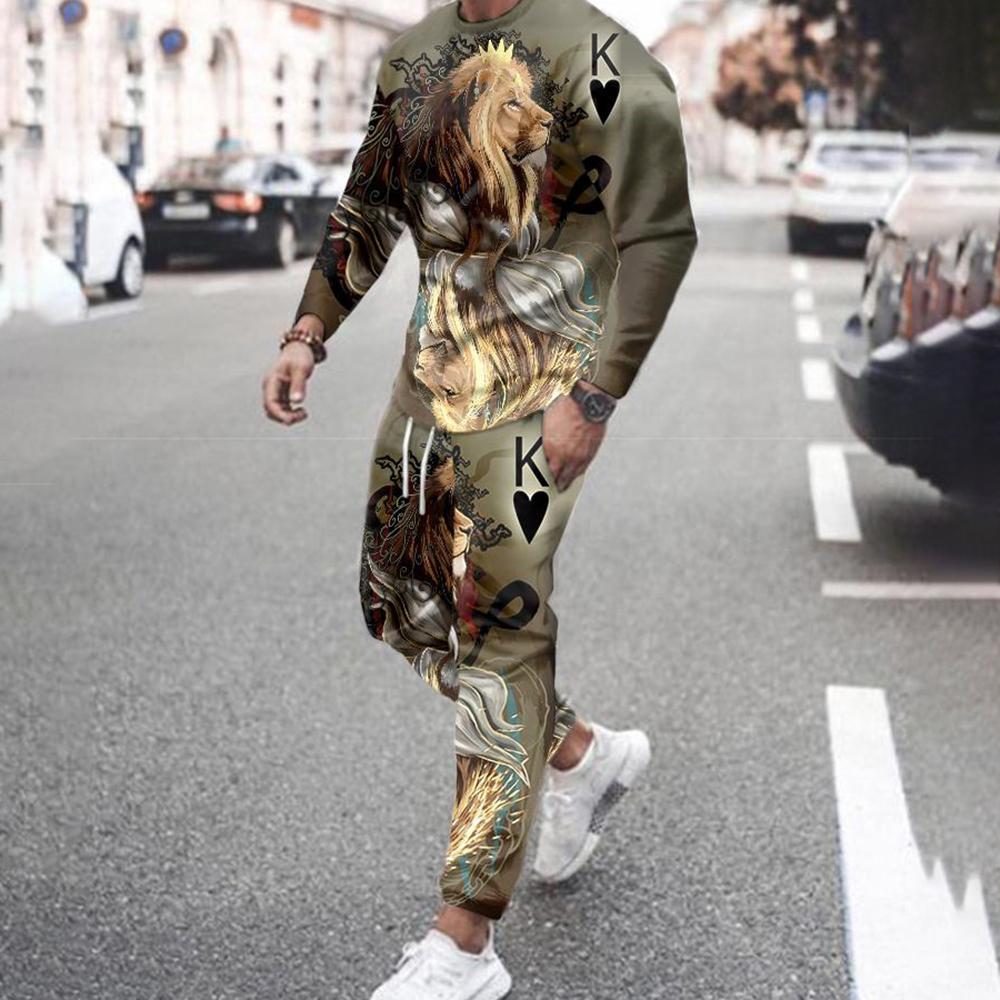 Король Лев Мужские комплекты из 2 предметов Повседневная спортивная одежда Брюки Костюмы Мужские футболки с длинным рукавом Осенние спортивные костюмы Брюки Одежда для отдыха