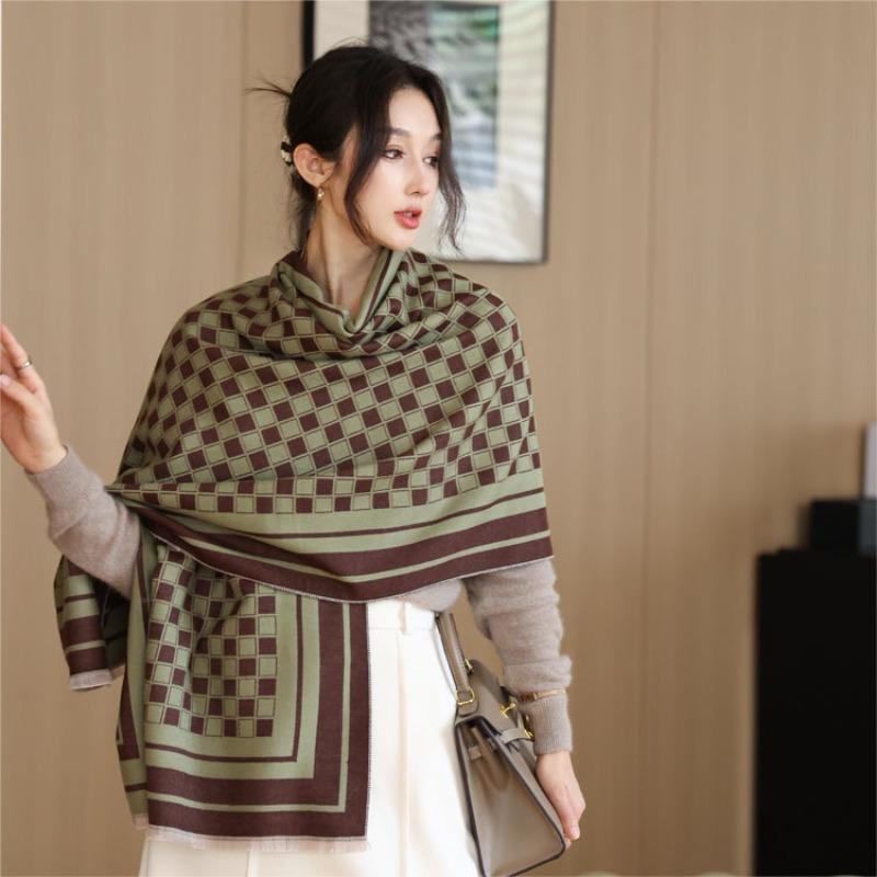 Autumn and Winter Scarf Women's New Imitation Cashmere High-end Checkerboard Shawl Scarf Dual-purpose Thickened Warm Scarf