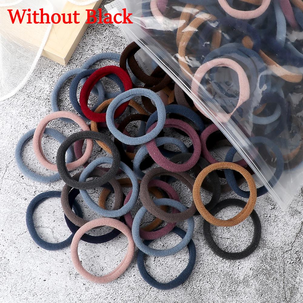 100/200 шт. Эластичные женские резинки для волос, завязки 4 см, темные цвета, повязка на голову, аксессуары для волос для девочек, головные уборы, не повреждающие волосы