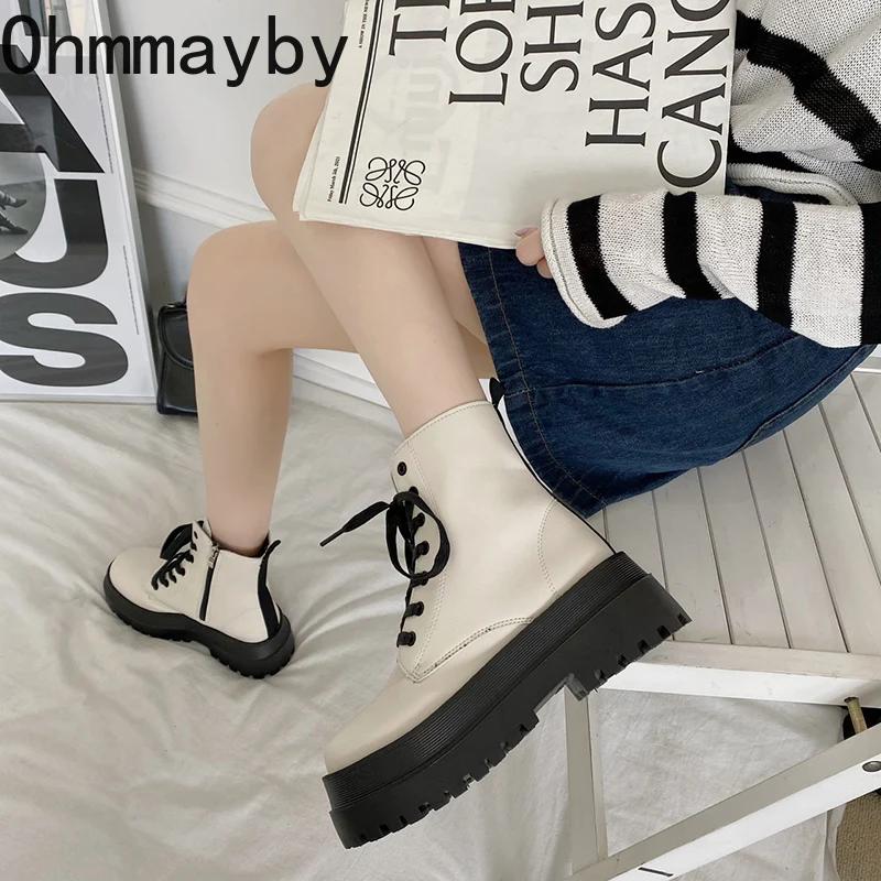 Fashion Platform Women Motorcycle Boots Fashion Elegant Side Zippers Shoes Square Heel Women's Morder Short Booties