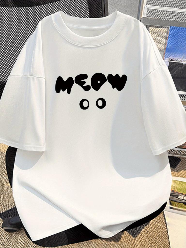 Meow Simple Graphic Cotton Tshirt Unisex Unisex Minimal Cartoon Short Sleeve Unisex Casual Daily Streetwear Basic Tops