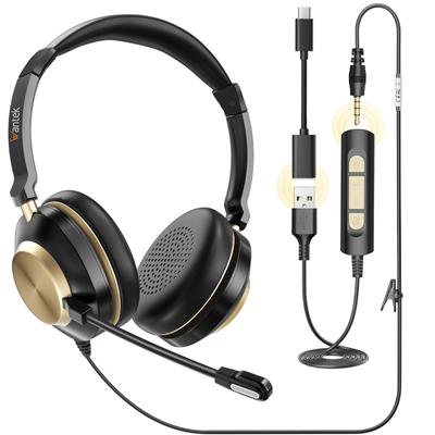 Гарнитура Wantek Upgrade Binaural с новым микрофоном с шумоподавлением и проводным управлением. Наушники для ПК, подходящие для веб-работы с коммерческого пульта дистанционного управления.