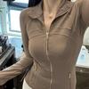 New Edition Women's Yoga Stand Collar Jacket - Nylon-Spandex, Double-Sided Brushed Zipper Sports Top