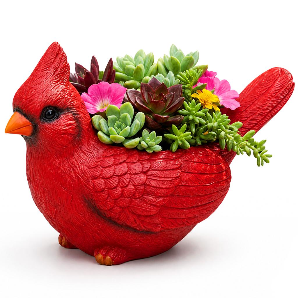 Cardinal Bird Planter Pot Redbird Shaped Resin Flowerpot with Drainage Hole Tabletop Decorative Succulent Planter Garden Decor