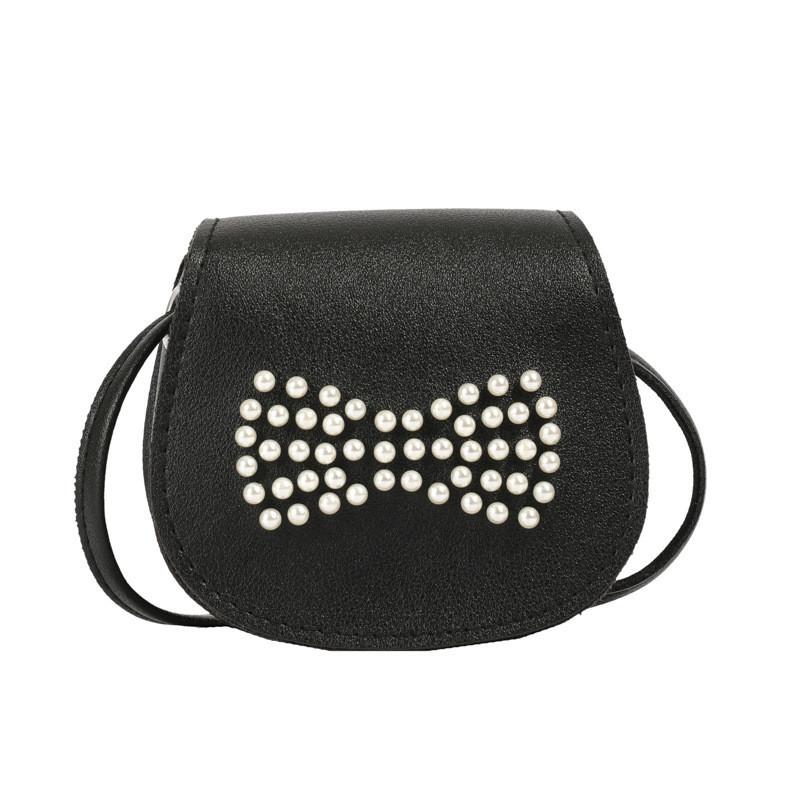 Stylish Mini Pearl Bow Shoulder Bag For Kids In Trendy Black Red Pink And Beige Colors