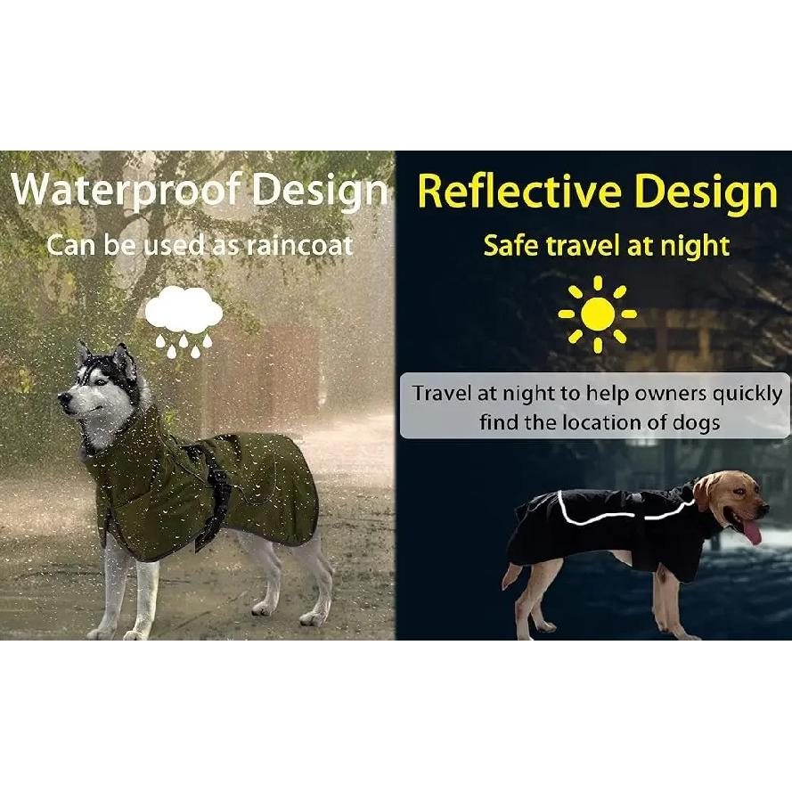 ATUBAN Dog Raincoat -Waterproof Winter Jacket with Velvet Inner, Reflective Strip,Soft Fleece Lining Warm Outerwear for Outdoors