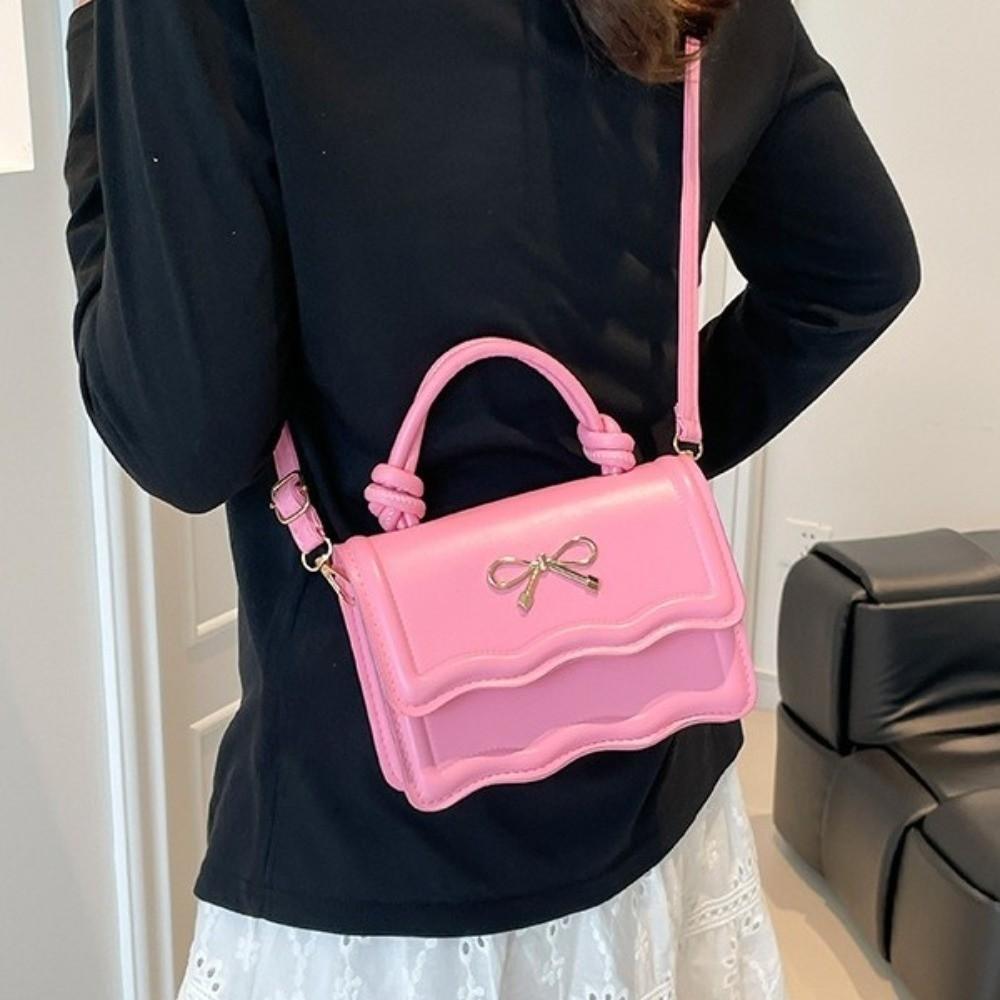 Sweet Metal Bowknot Tote Bag Solid Color Small Crossbody Bag New Single Shoulder Bags  Casual Wear