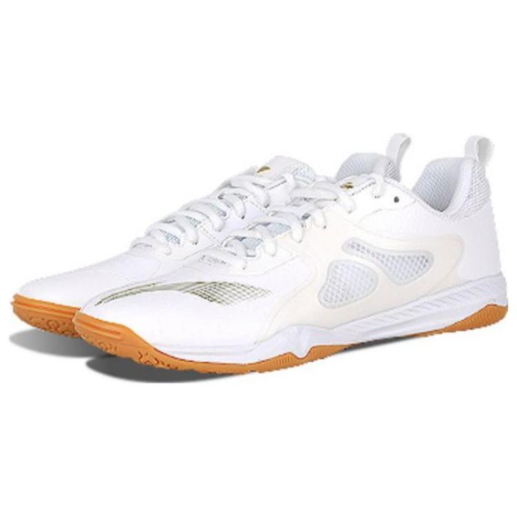Li Ning Дышащие Устойчивые к истиранию Нескользящие Низкие Кроссовки для Настольного Тенниса Унисекс Белый Золотой APTS011-3