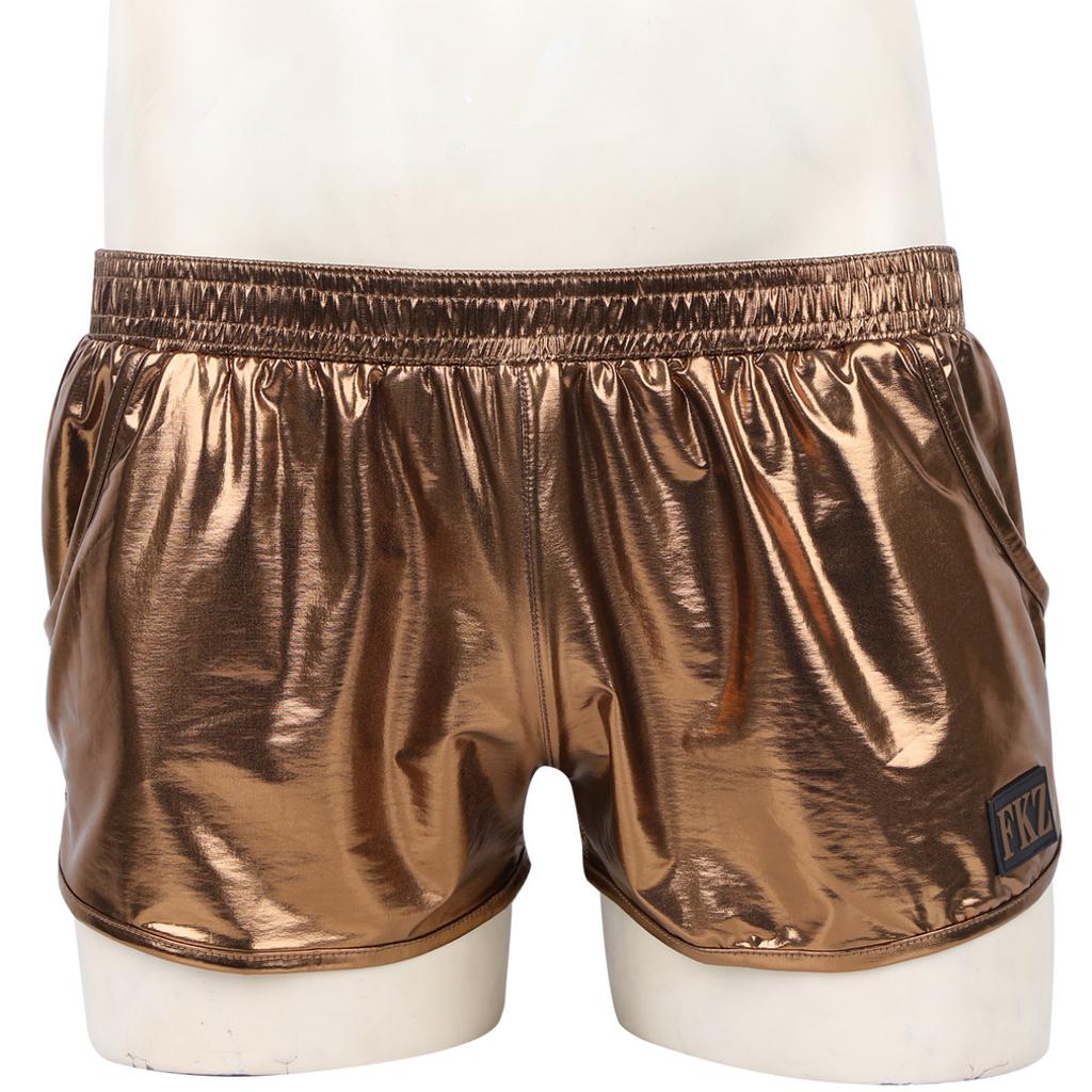 Men's Pants Shiny Metallic Low Rise Elastic Waistban Boxer Shorts Stage Performance Costume