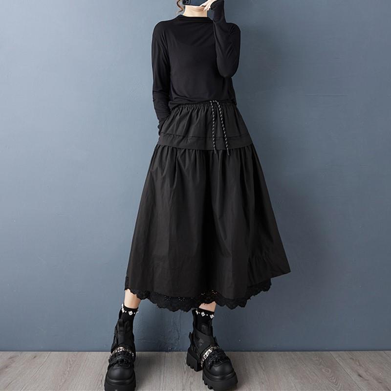 Plus Size High Waist Black Vintage Casual Loose Long for Woman Skirts Womens Skirt
