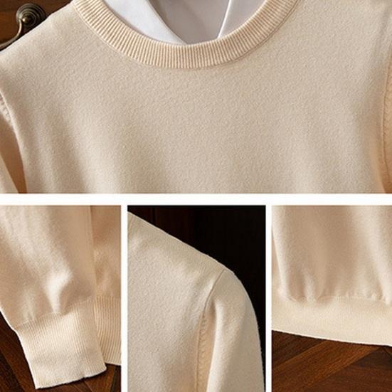 Мужской свитер осень-зима с круглым вырезом, свободный, с длинными рукавами, трикотажный, эластичный, однотонный, деловой стиль, теплый трикотаж