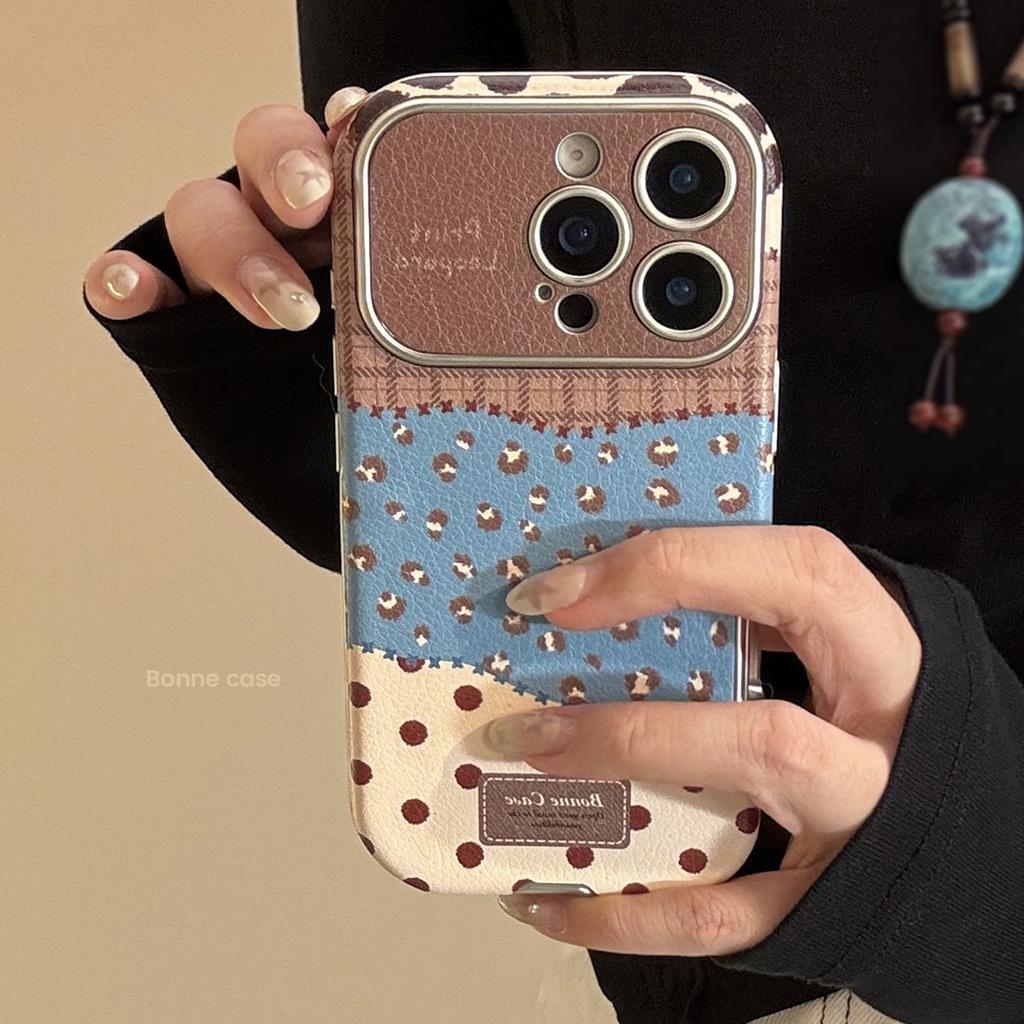 Ретро леопардовый принт, кожаная вставка для iPhone 17 для Apple 16promax, чехол для мобильного телефона 15 противоударный 17 продвинутый 12