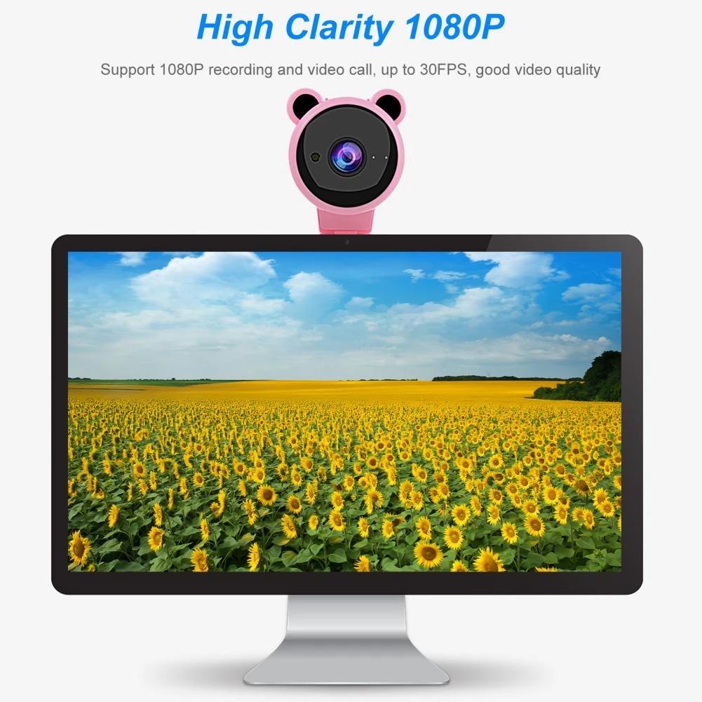 PC Computer Webcam Lovely Cartoon USB High Clarity 1080P Digital Camera Usb Webcam with Mic for Live StreamAA