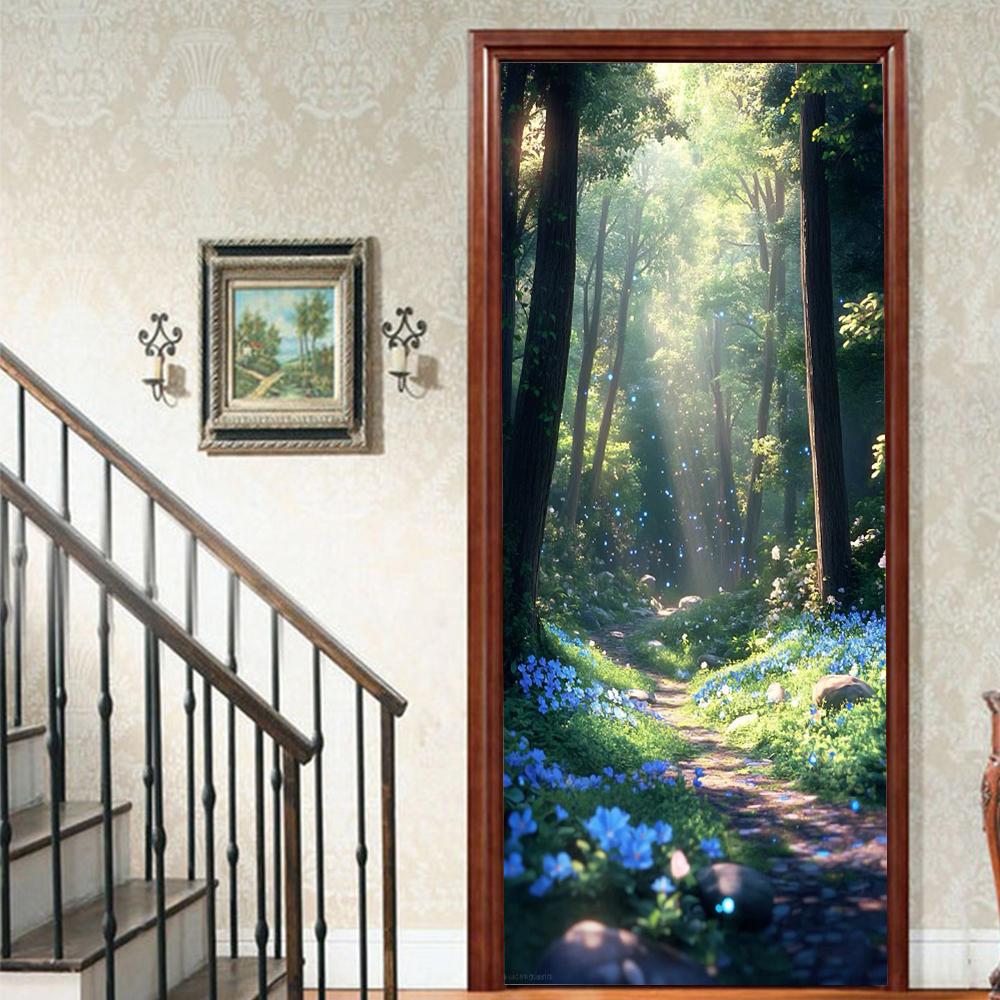 1Pcs Landscape Vinyl Door Sticker For Bedroom Home Decor Self Adhesive Removable Wall Decal Door Renovation Waterproof Poster